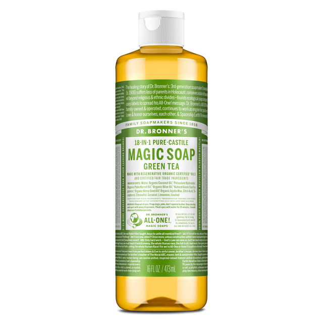 Dr. Bronner's Pure-Castile Magic Soap Liquid (18-In-1) Green Tea 473mL Front