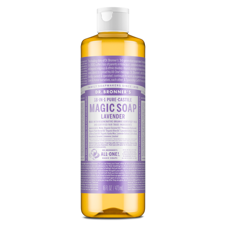 Dr. Bronner's Pure-Castile Magic Soap Liquid (18-In-1) Lavender 473mL Front