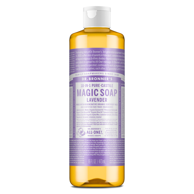 Dr. Bronner's Pure-Castile Magic Soap Liquid (18-In-1) Lavender 473mL Front