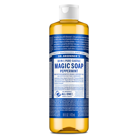 Dr. Bronner's Pure-Castile Magic Soap Liquid (18-In-1) Peppermint 473mL Front
