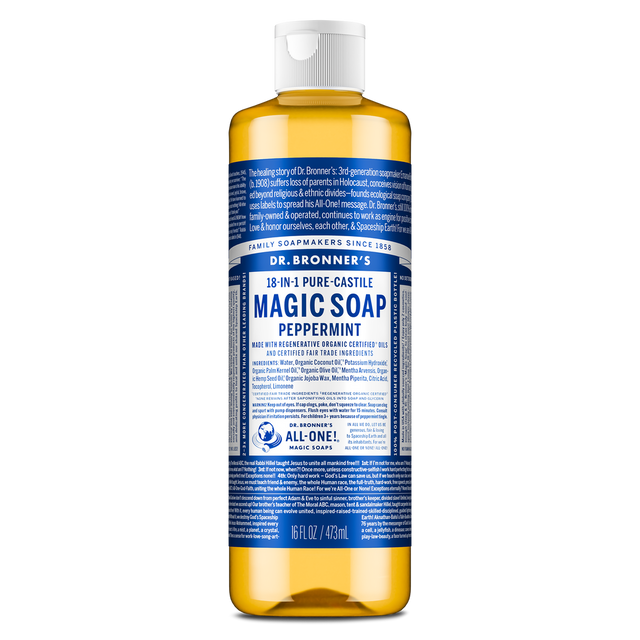 Dr. Bronner's Pure-Castile Magic Soap Liquid (18-In-1) Peppermint 473mL Front