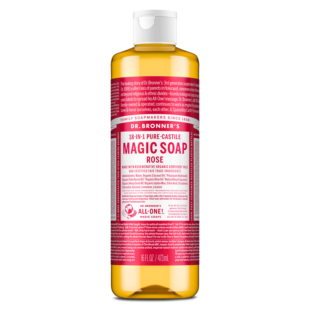 Dr. Bronner's Pure-Castile Magic Soap Liquid (18-In-1) Rose 473mL Front