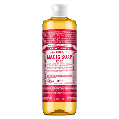 Dr. Bronner's Pure-Castile Magic Soap Liquid (18-In-1) Rose 473mL Front