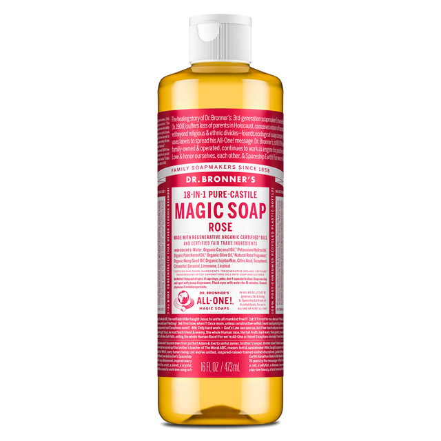 Dr. Bronner's Pure-Castile Magic Soap Liquid (18-In-1) Rose 473mL Front