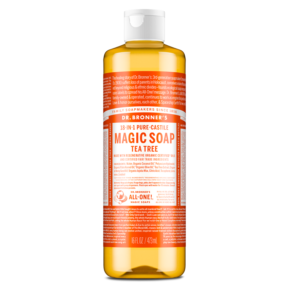 Dr. Bronner's Pure-Castile Magic Soap Liquid (18-In-1) Tea Tree 473mL Front