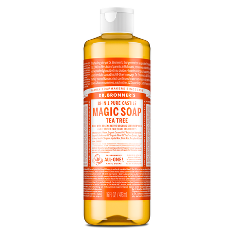 Dr. Bronner's Pure-Castile Magic Soap Liquid (18-In-1) Tea Tree 473mL Front