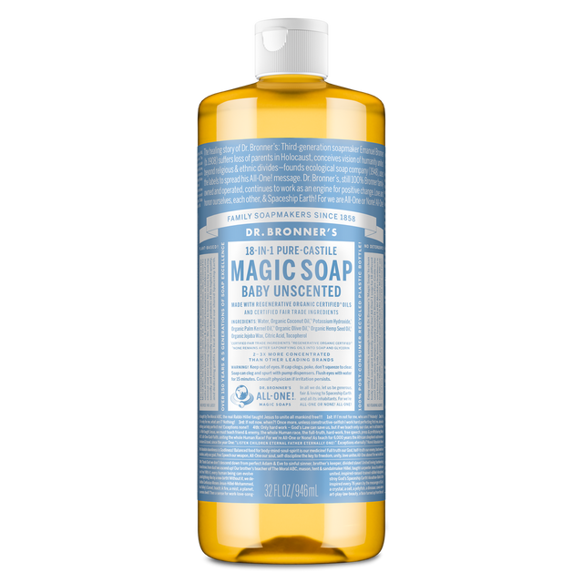 Dr. Bronner's Pure-Castile Magic Soap Liquid (18-In-1) Baby Unscented 946mL Front