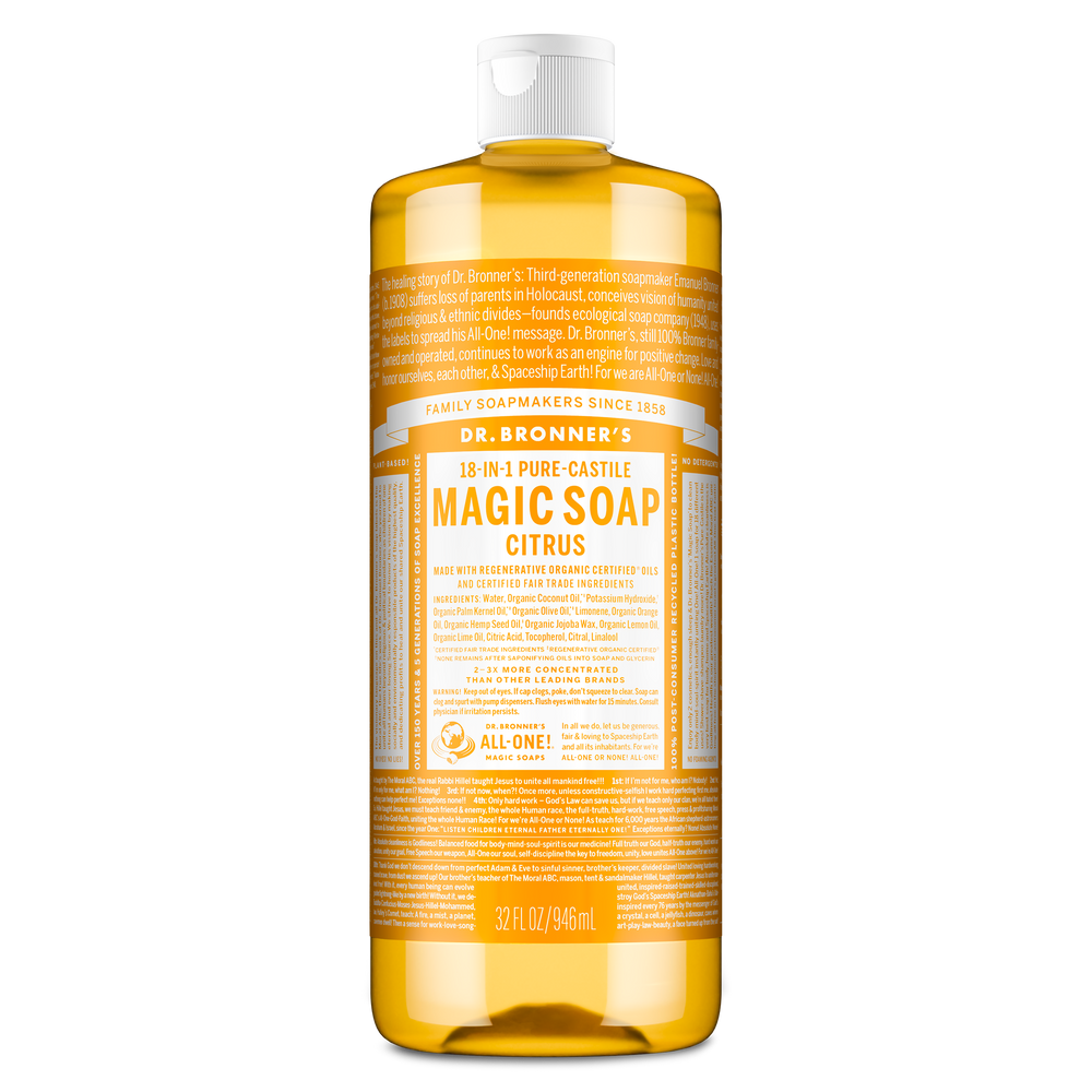 Dr. Bronner's Pure-Castile Magic Soap Liquid (18-In-1) Citrus 946mL Front