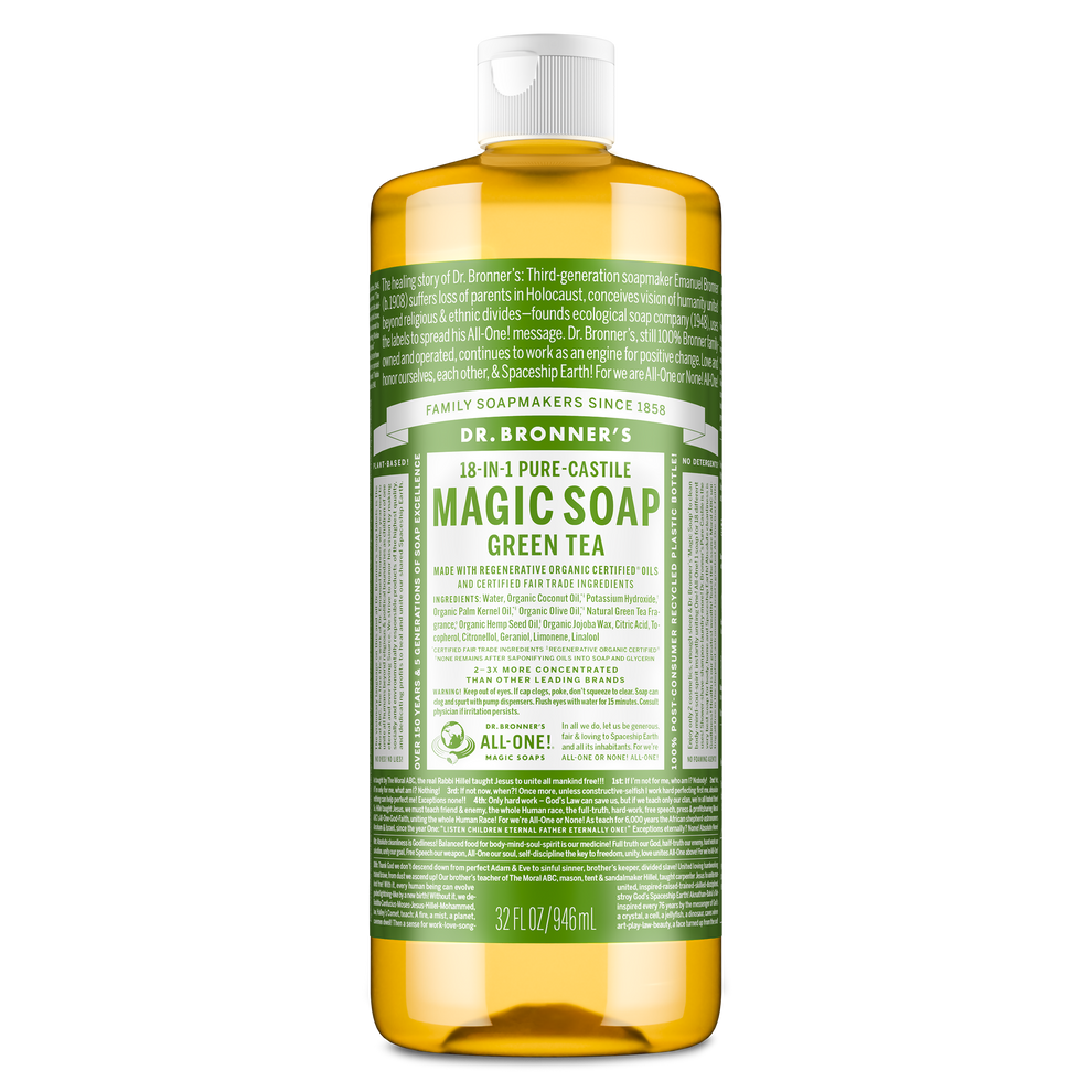 Dr. Bronner's Pure-Castile Magic Soap Liquid (18-In-1) Green Tea 946mL Front