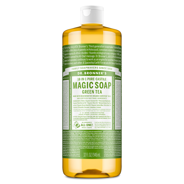Dr. Bronner's Pure-Castile Magic Soap Liquid (18-In-1) Green Tea 946mL Front