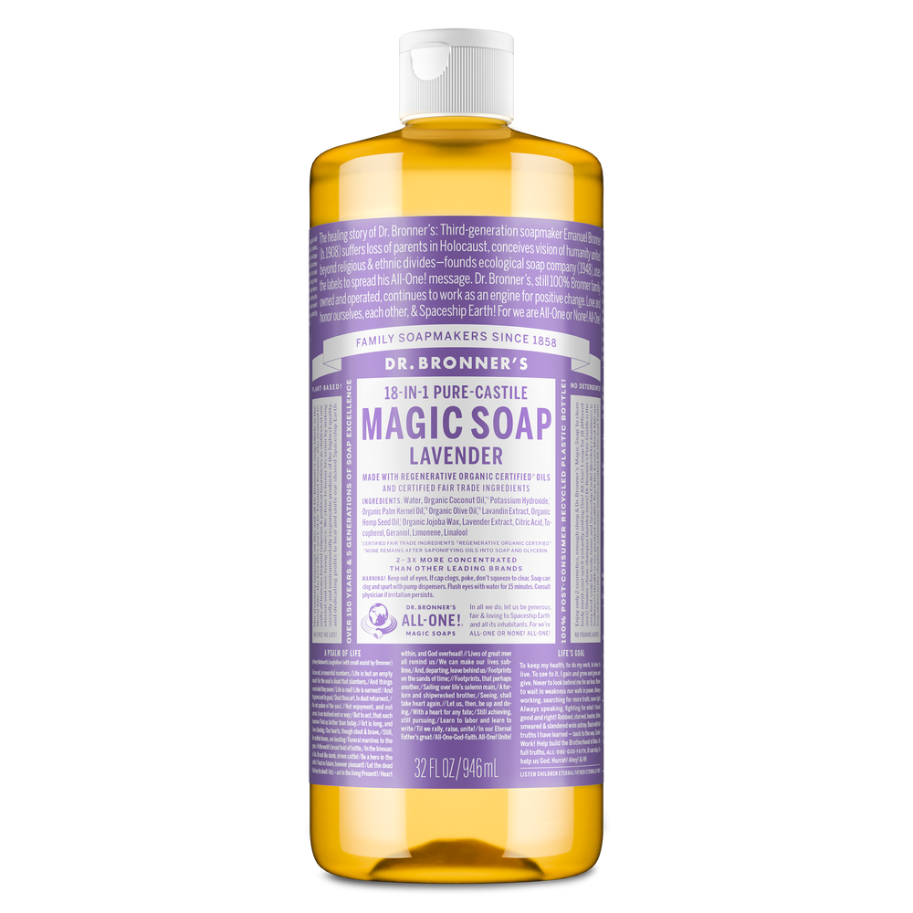 Dr. Bronner's Pure-Castile Magic Soap Liquid (18-In-1) Lavender 946mL Front