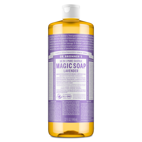 Dr. Bronner's Pure-Castile Magic Soap Liquid (18-In-1) Lavender 946mL Front