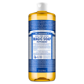 Dr. Bronner's Pure-Castile Magic Soap Liquid (18-In-1) Peppermint 946mL Front