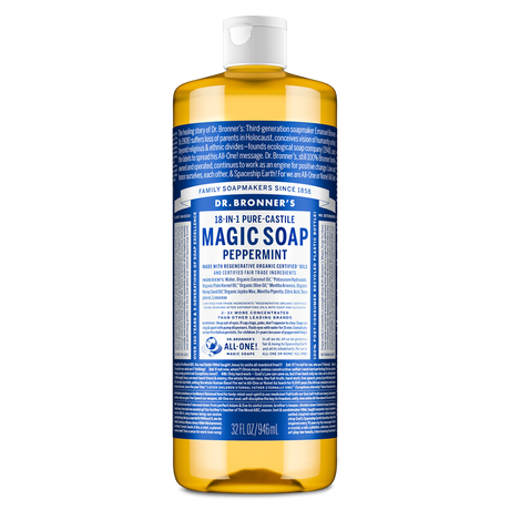Dr. Bronner's Pure-Castile Magic Soap Liquid (18-In-1) Peppermint 946mL Front