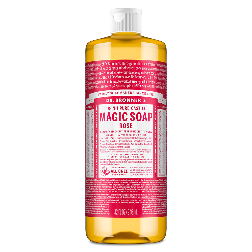 Dr. Bronner's Pure-Castile Magic Soap Liquid (18-In-1) Rose 946mL Front