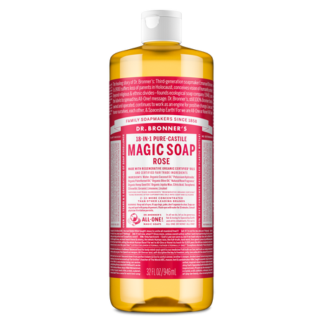 Dr. Bronner's Pure-Castile Magic Soap Liquid (18-In-1) Rose 946mL Front