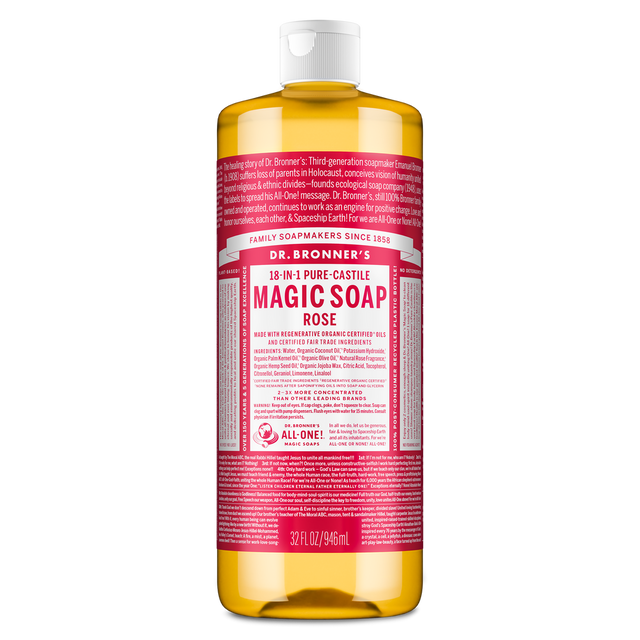 Dr. Bronner's Pure-Castile Magic Soap Liquid (18-In-1) Rose 946mL Front