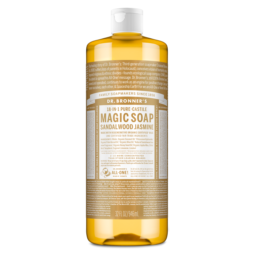Dr. Bronner's Pure-Castile Magic Soap Liquid (18-In-1) Sandalwood Jasmine 946mL Front