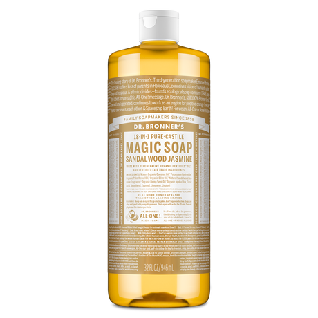 Dr. Bronner's Pure-Castile Magic Soap Liquid (18-In-1) Sandalwood Jasmine 946mL Front
