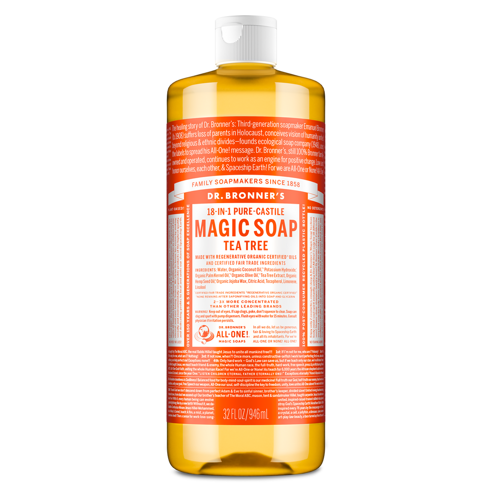Dr. Bronner's Pure-Castile Magic Soap Liquid (18-In-1) Tea Tree 946mL Front