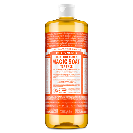 Dr. Bronner's Pure-Castile Magic Soap Liquid (18-In-1) Tea Tree 946mL Front