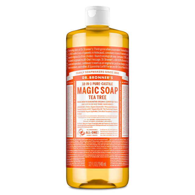 Dr. Bronner's Pure-Castile Magic Soap Liquid (18-In-1) Tea Tree 946mL Front