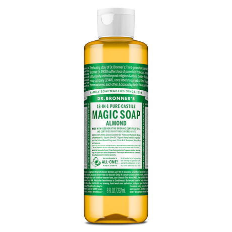 Dr. Bronner's Pure-Castile Magic Soap Liquid (18-In-1) Almond 237mL Front