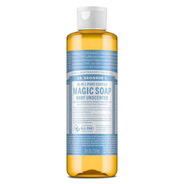 Dr. Bronner's Pure-Castile Magic Soap Liquid (18-In-1) Baby Unscented 237mL Front