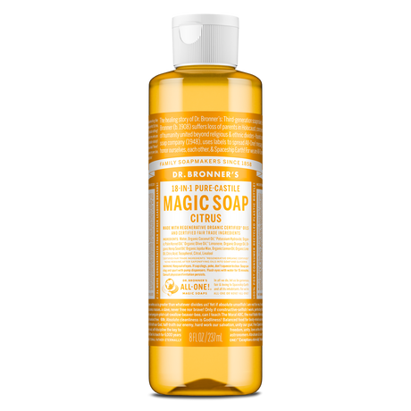 Dr. Bronner's Pure-Castile Magic Soap Liquid (18-In-1) Citrus 237mL Front