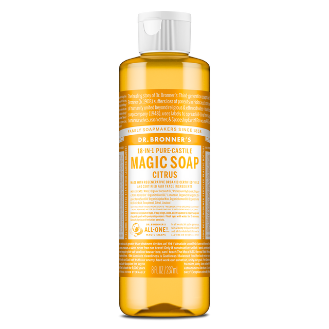 Dr. Bronner's Pure-Castile Magic Soap Liquid (18-In-1) Citrus 237mL Front