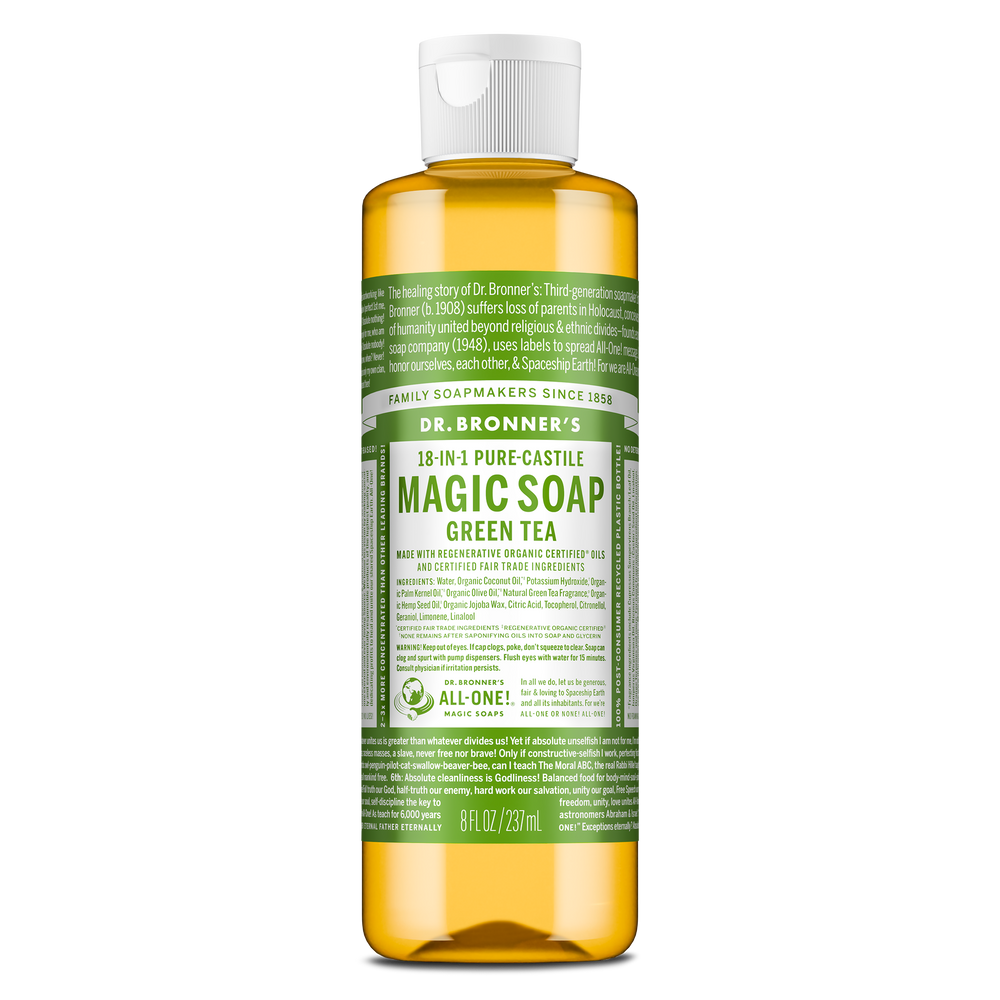 Dr. Bronner's Pure-Castile Magic Soap Liquid (18-In-1) Green Tea 237mL Front