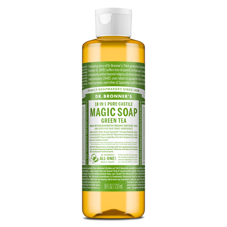 Dr. Bronner's Pure-Castile Magic Soap Liquid (18-In-1) Green Tea 237mL Front