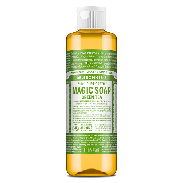 Dr. Bronner's Pure-Castile Magic Soap Liquid (18-In-1) Green Tea 237mL Front