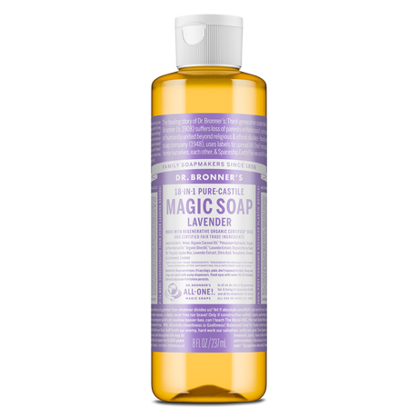 Dr. Bronner's Pure-Castile Magic Soap Liquid (18-In-1) Lavender 237mL Front