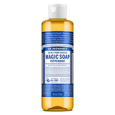 Dr. Bronner's Pure-Castile Magic Soap Liquid (18-In-1) Peppermint 237mL Front