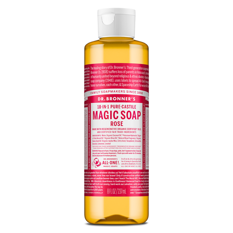 Dr. Bronner's Pure-Castile Magic Soap Liquid (18-In-1) Rose 237mL Front