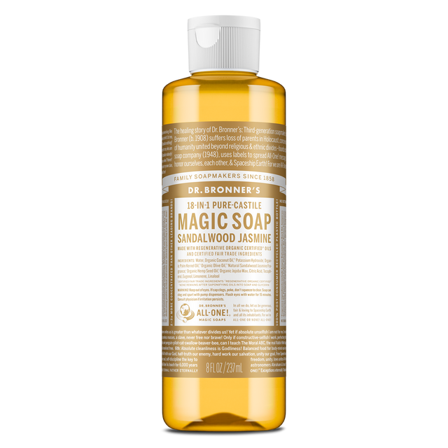 Dr. Bronner's Pure-Castile Magic Soap Liquid (18-In-1) Sandalwood Jasmine 237mL Front