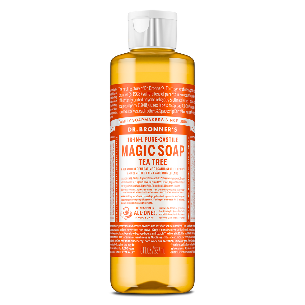 Dr. Bronner's Pure-Castile Magic Soap Liquid (18-In-1) Tea Tree 237mL Front