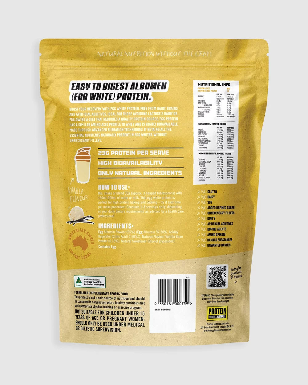 Protein Supplies Australia PaleoPro Egg White Protein Vanilla Bean 400g