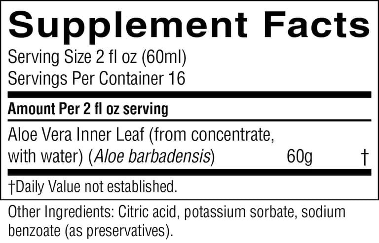 Natures Sunshine Organic Aloe Vera Juice 946ml Supplement Facts
