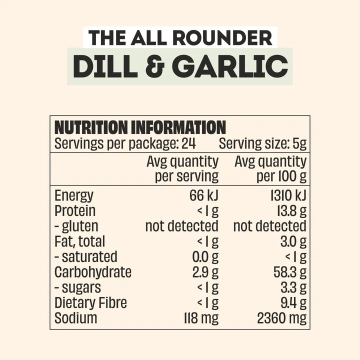 Mingle Dill & Garlic All Natural Seasoning 120g Nutritional Information