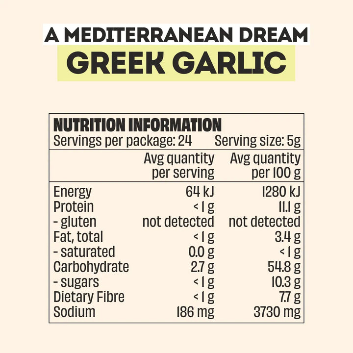 Mingle Greek Garlic All Natural Seasoning 120g Nutritional Information