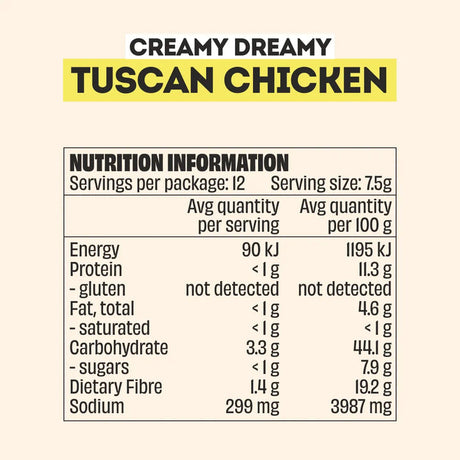 Mingle Tuscan Chicken All Natural Seasoning 90g Nutritional Information