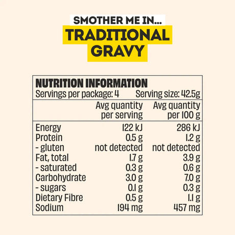 Mingle Traditional All Natural Flavoured Gravy 170g Nutritional Information