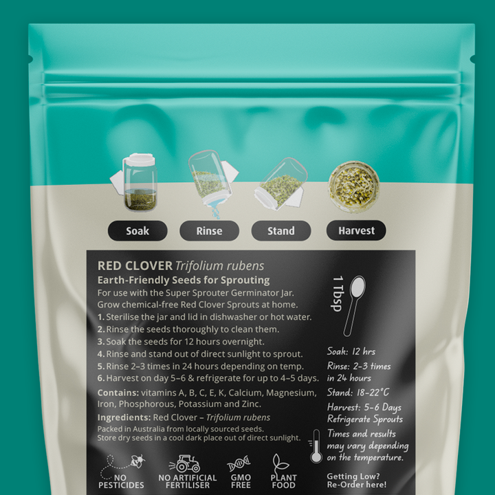 Untamed Health Earth-Friendly Sprouting Seeds Red Clover 100g Back