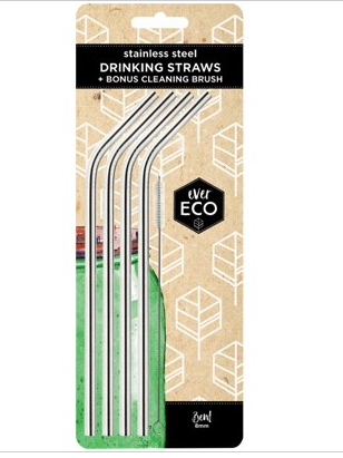 EVER ECO Stainless Steel Straws Bent - 4Pack+Brush
