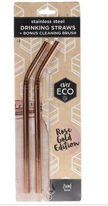 Ever Eco Rose Gold Straws Bent- 2Pack+ Brush