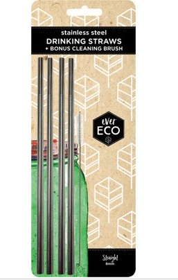 EVER ECO Stainless Steel Straws Straight - 4Pack+Brush