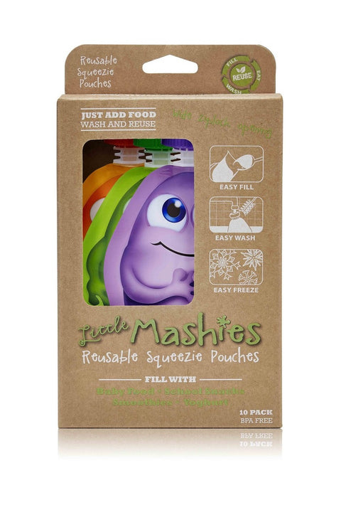 Little Mashies Reuseable Food Pouches 10 Pack mixed colours 130ml