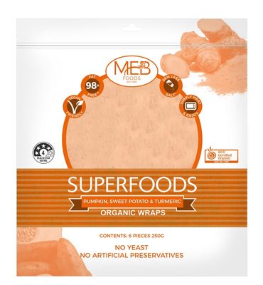 MEB Foods Organic Superfood Wraps - Pumpkin, Sweet Potato & Turmeric 250g